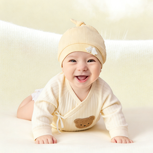 Tutina per Neonati in Puro Cotone con Motivo a Farfalla, Chiusura con Lacci Obliqui, Protezione per la Pancia, Motivo Cartoon Unisex Primavera - Product Image 1