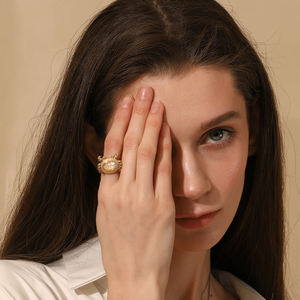 Dreamshow yaz moda takı sevimli yengeç renkli emaye kabuk takı altın kaplama paslanmaz çelik yüzük - Product Image 2