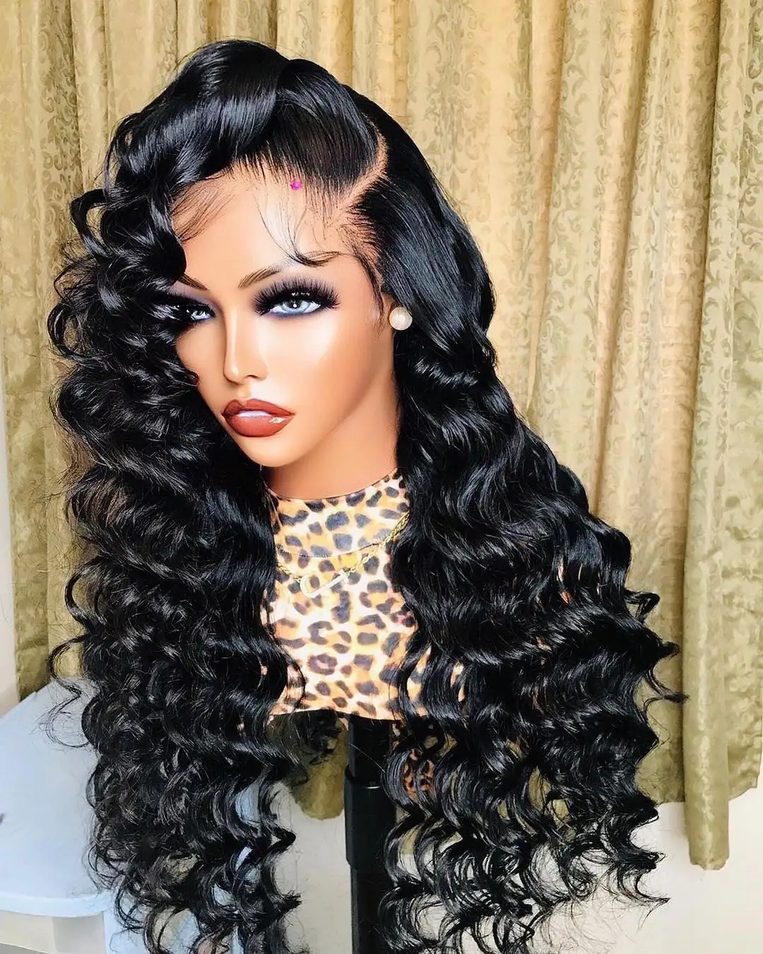 Wholesale 180 density high quality 100% virgin natural Brazilian long Deep wave 13x4 transparent closure lace wig human hair wig