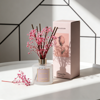Diffuseur de parfum à roseaux MMB en verre mat de 200 ml, fleurs séchées noires et roses, sans feu, aromathérapie, libération de parfum pendant 3 mois, belle couleur