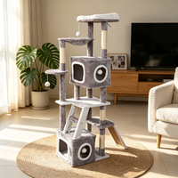 Arbre à chat multi-niveaux gris, poteaux à gratter en sisal, doubles condos en peluche, échelle et rampe, jouets suspendus, pour chatons d'intérieur