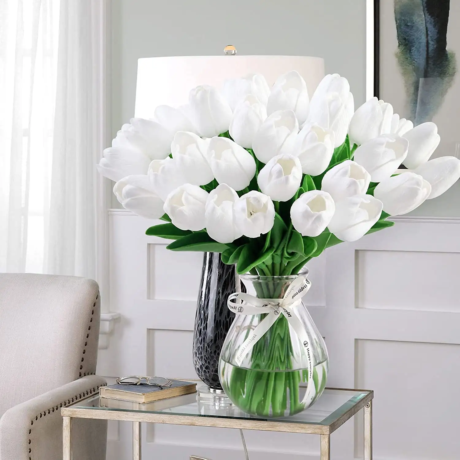 Artificial White Tulips Flowers Fake Tulips Real Touch Flowers for Spring Decoration Bouquet Vase Flower Arrangement