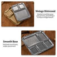 Plat de service vintage coréen en acier inoxydable pour sauce BBQ, avec compartiments intégrés pour assaisonnements, style vieilli, pour usage en restaurant