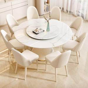 Tavolo da Pranzo Rotondo in Pietra Bianca Snow Mountain con Contenitore per Piccoli Appartamenti, Arredamento Casa 1,5m Design Moderno e Semplice - Product Image 2