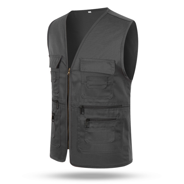 Men's Cotton Workwear Vest Outdoor Travel Sports Multi-Pockets Work Fishing Photographer Vest