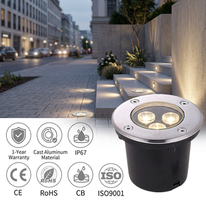Projecteur LED encastré IP65 étanche 3W, 100mm, pour terrasse, aménagement paysager, éclairage de sol enterré, éclairage de chemin extérieur - Product Image 1