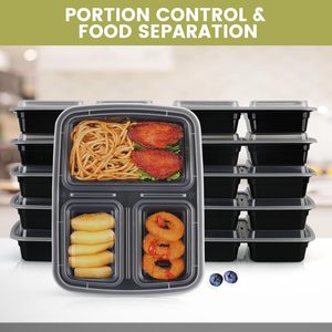 Microondas Takeaway Plástico para llevar Contenedores de alimentos con tapas 1 2 3 Compartimiento Desechable Comida Prep Togo Fiambrera - Product Image 2