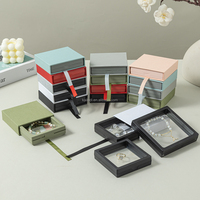 Boîte à bijoux de luxe avec petit tiroir et ruban, emballage en papier de couleur personnalisable, mini boîte de rangement pour bagues et boucles d'oreilles