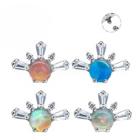 Piercing en Titane G23 Plaqué Argent avec Zircon Cubique Carré et Opale Aurora pour Nez, Oreilles, Conch, Labret, Tragus, Hélix, Bijou Fin de Mariage