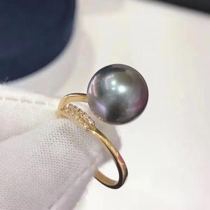 Bague en argent 925 avec perle noire vert paon naturelle, polyvalente, ronde 9-10 mm avec micro défauts, incrustation exquise, édition simple et tendance - Product Image 1