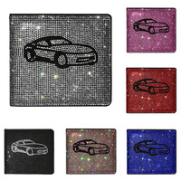 Pochette de luxe carrée en cuir JingBo avec strass pour carte d'identité et passeport, ornée de strass thermocollés pour rangement de documents de voiture dans le porte-gants