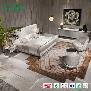 Suite de chambre principale de designer italien avec tête de <span class=keywords><strong>lit</strong></span> ondulée 3D, <span class=keywords><strong>lit</strong></span> king-size, solution de suite principale de luxe minimaliste pour villa et manoir - Product Image 2
