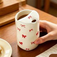 Tasse à café en céramique peinte à la main de 10 oz avec trou de boisson, idéale pour la maison et le bureau, cadeau pour les amateurs de café