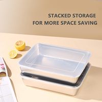 Boîte de préparation alimentaire rectangulaire de 2000 ml, boîte de rangement pour gâteaux, récipient alimentaire en acier inoxydable, plateau de cuisson avec couvercles transparents