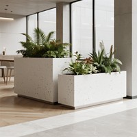 Bac à plantes extérieur en terrazzo, jardinière de cour, bac à fleurs en pierre pour clôture extérieure, en acier inoxydable et fer forgé
