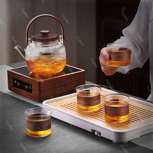 Teiera in Vetro Borosilicato di Alta Qualità con Coperchio in Legno di Noce, Stile Cinese Moderno, Vendita all'Ingrosso e Dropshipping - Product Image 5