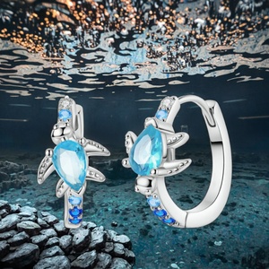 Pendientes de Aro Plateados Brillantes Azul Marino con Diseño de Corazón y Circones para Compromiso, Aniversario, Fiesta, Joyería de Aleación - Product Image 3