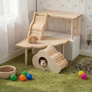 Environmentally Friendly Wooden Chinchillas Toys Set Four Pieces Hidden House Climbing <b>Ladder</b> Bridge Tunnel Platform Toy All - Product Image 4