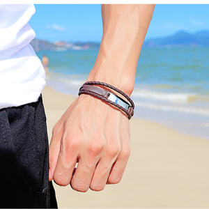 Customized Name <b>Mens</b> Jewelry Engraved Laser LOGO Multilayers Woven Leather Bracelet for <b>Men</b> - Product Image 2