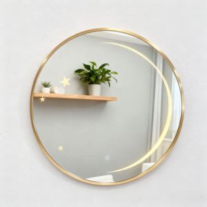 กระจกทรงกลมอัจฉริยะ LED สีทองสไตล์อาร์ตเดโคแบบกำหนดเอง พร้อมระบบไล่ฝ้าและเซ็นเซอร์สัมผัส สำหรับตกแต่งห้องน้ำในบ้าน - Product Image 3