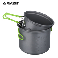 STARCAMP Batterie de cuisine d'extérieur en aluminium pour 2-3 personnes 4 en 1 Kit de pique-nique et de camping avec pot et poêle