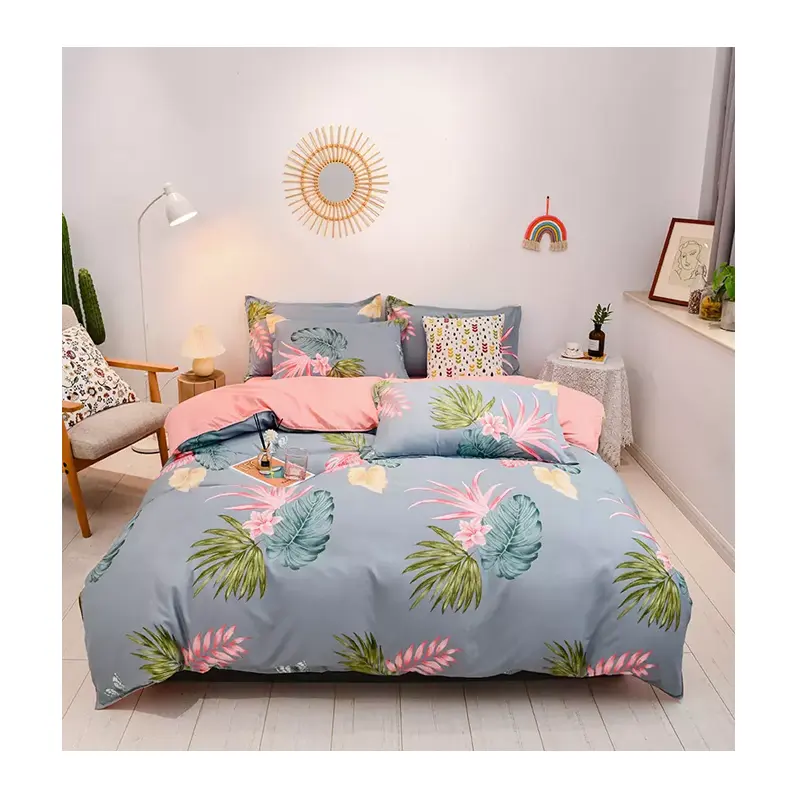 Factory Hot Sale 4 Stück 100% Polyester besticktes Bettwäsche set Einfarbiges Bettwäsche set für Hotel bett