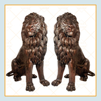 Statue de lion assis de jardin en bronze antique grandeur nature extérieure personnalisée en usine