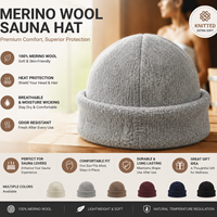 Chapeau de sauna en laine mérinos 100% premium, tricoté, doux et respirant, bonnet Banya, protection thermique, accessoire de soin des cheveux, personnalisation du logo