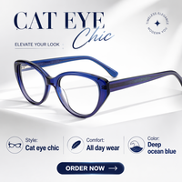 Monture de lunettes classique en acétate Qsky Fashion M009 unisexe, petite monture œil-de-chat en acétate, verres anti-lumière bleue en acétate optique
