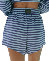 Ensemble de pyjama rayé pour femme avec logo personnalisé, vente en gros, haut à bretelles et short, ensemble deux pièces, vêtements de détente pour femme