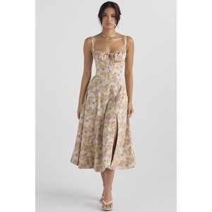 Abito Midi Vintage da Donna con Stampa Floreale in Poliestere, Vita Alta, Spacco, Linea ad A, Chiusura con Cerniera, Taglia 2XL, ODM Day - Product Image 1