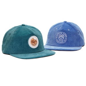 Casquettes Snapback en velours côtelé personnalisées, 5 panneaux, non structurées, avec étiquette tissée, logo brodé - Product Image 1