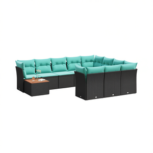 Set Divano da Esterno in Polyrattan Nero con Cuscini, 10 Posti, Arredamento da Giardino dal Design Contemporaneo - Product Image 1