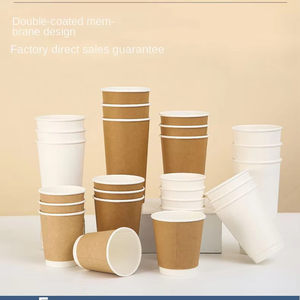 Disposable Biodegradable Kraft Paper Cup with Thickened PE Lid Single Shape Heat Insulation for Coffee Milk Tea and Crafts