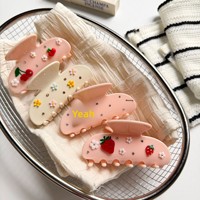 Jepit Rambut Buatan Tangan dari Asetat Jepang Korea dengan Desain Hiu Berhiaskan Rhinestone, Lucu, Serbaguna, Motif Buah dan Bunga, Aksesori Hadiah untuk Wanita.