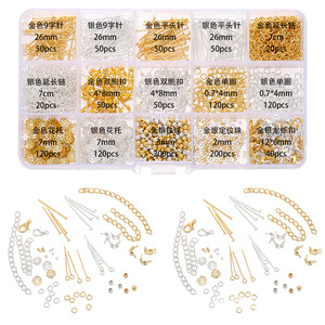 Silver Jewelry Making <b>Kit</b> 15 Compartment Boxed Assorted Findings For <b>Diy</b> Handmade Jewelry Supplies With Chain And Pins - Product Image 2