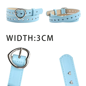 <span class=keywords><strong>Ceinture</strong></span> pour <span class=keywords><strong>femme</strong></span> en cuir véritable <span class=keywords><strong>bleu</strong></span> ciel avec boucle en alliage en forme de cœur, écologique, avec logo personnalisé - Product Image 3