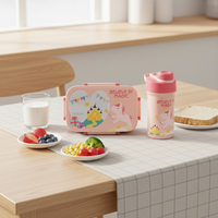 Boîte à lunch et gourde mignonnes de haute qualité, sans BPA, à double niveau, 3 compartiments, hermétiques et compatibles micro-ondes