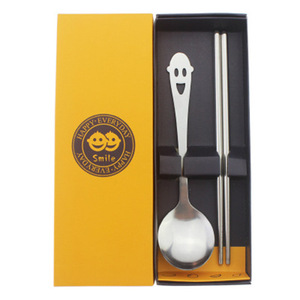 Cute Cartoon Stainless Steel Childrens Spoon And Fork Set Blue And White Porcelain 3 Piece <b>Kids</b> <b>Dining</b> Utensils - Product Image 5