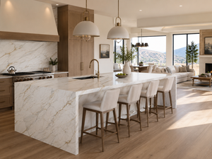 UNION STONE Calacatta Imperial Gold, Gran Losa de Cuarzo Artificial, Diseño Moderno Ecológico para Cocina, Pared, Baño, Comedor y Piso - Product Image 1