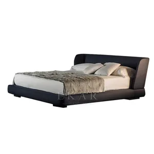 New Design Modern Italian Bedroom Furniture Luxury Solid Wood Fabric Bed Frame 1.8m King Size Bed;designer bed