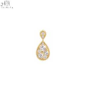 จี้เพชรทรงหยดน้ำแบบคลัสเตอร์ ดีไซน์โบราณ ประดับมิลเกรน วินเทจ ทองคำแท้ 18K สีเหลืองทอง ประดับเพชรทรงโรสคัท สำหรับใส่ทุกวัน สินค้ามาใหม่ - Product Image 1