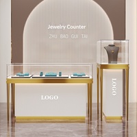 Vitrine à bijoux sur mesure en acier inoxydable haut de gamme, luxe or, diamant, jade, montre, comptoir en verre, multifonctionnelle, rectangulaire