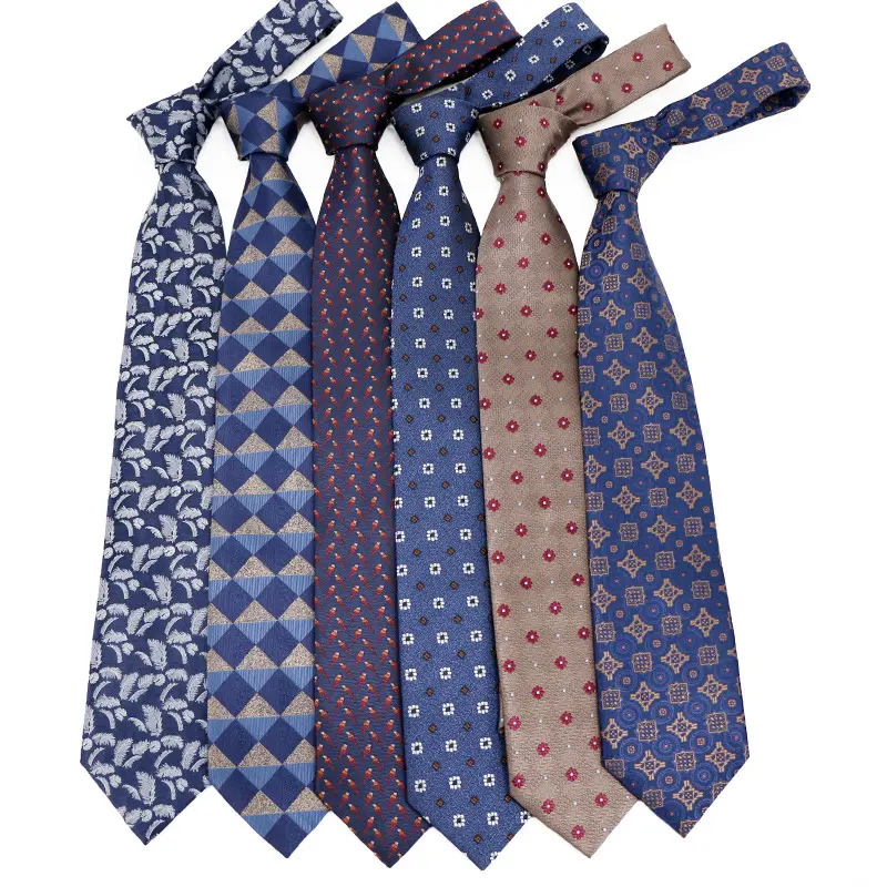 New High Quality Geometric Striped Plaid Tie Red Blue Grey Classic Business Wedding 8cm Polyester Necktie