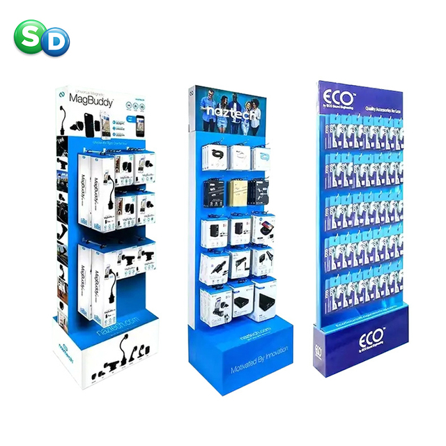 Factory Wholesale Price Retail Store Promotion Floor Standing Cardboard Stand USB Cable Cell Phone Accessory Display Rack