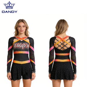 Uniformes de pom-pom girl pour filles adultes manches complètes All Star avec strass personnalisés Costumes de pom-pom girl - Product Image 1