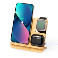 Stasiun Pengisian Daya Nirkabel Bambu 3 in 1, Dudukan Pengisi Daya Nirkabel Cepat untuk iPhone, iWatch, dan Earbud, Dock Pengisian Daya Bambu Alami