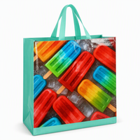 Sac de courses personnalisé en tissu non tissé laminé, motif popsicle coloré, durable pour la promotion de vente au détail et les cadeaux de marché