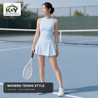 Ensemble de tennis décontracté pour femmes, débardeur sans manches et jupe plissée en nylon et élasthanne, vêtements de sport pour la vente en gros