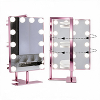 Smart Large Square LED Lighted Magnifying Glass Desktop Cosmetics Mirror with Metal Frame & Glass